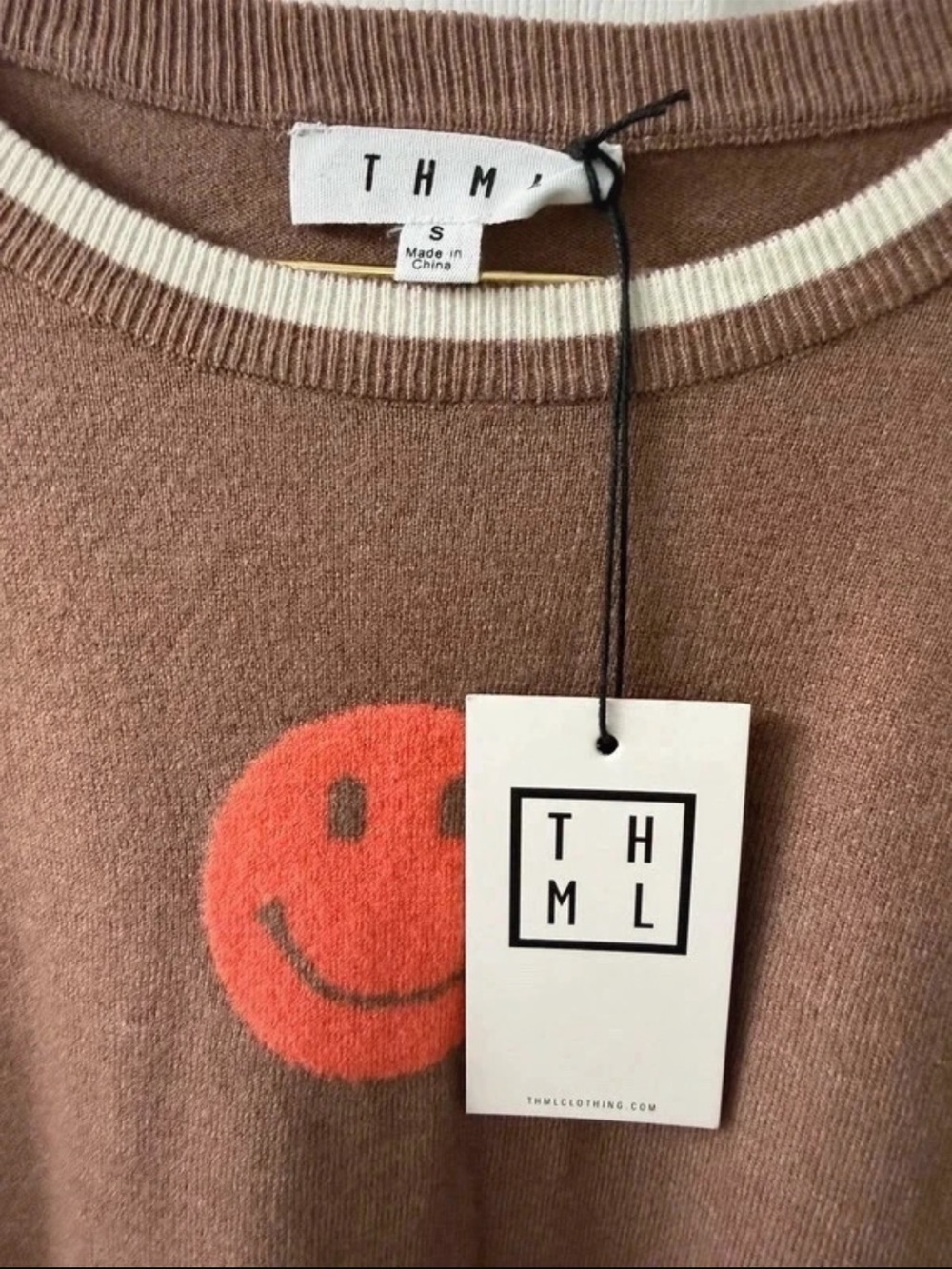 THML Brown Crewneck Sweater with Colorful Smiley & Star Motifs - Picture 3 of 4